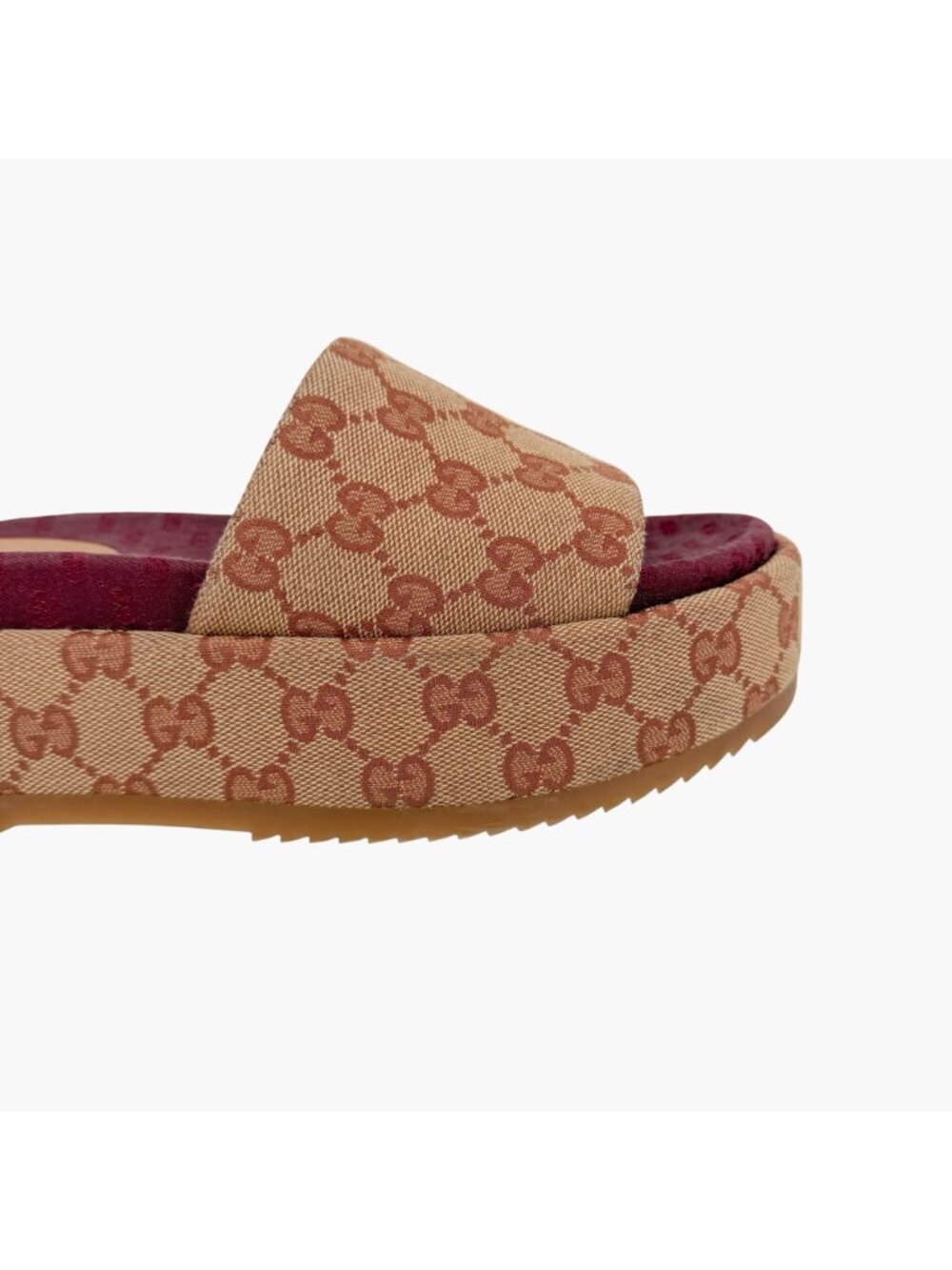 Gucci Angelina Platform Slide Sandals Beige GG Canvas Size 37 US 7 Women's - Picture 9 of 15